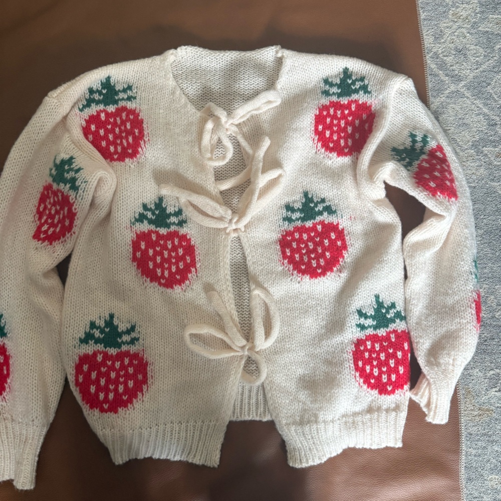 Strawberry Patterned Cream Sweater